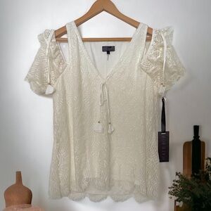 Hale Bob Cold Shoulder Lace Top Ivory L 75NF2234